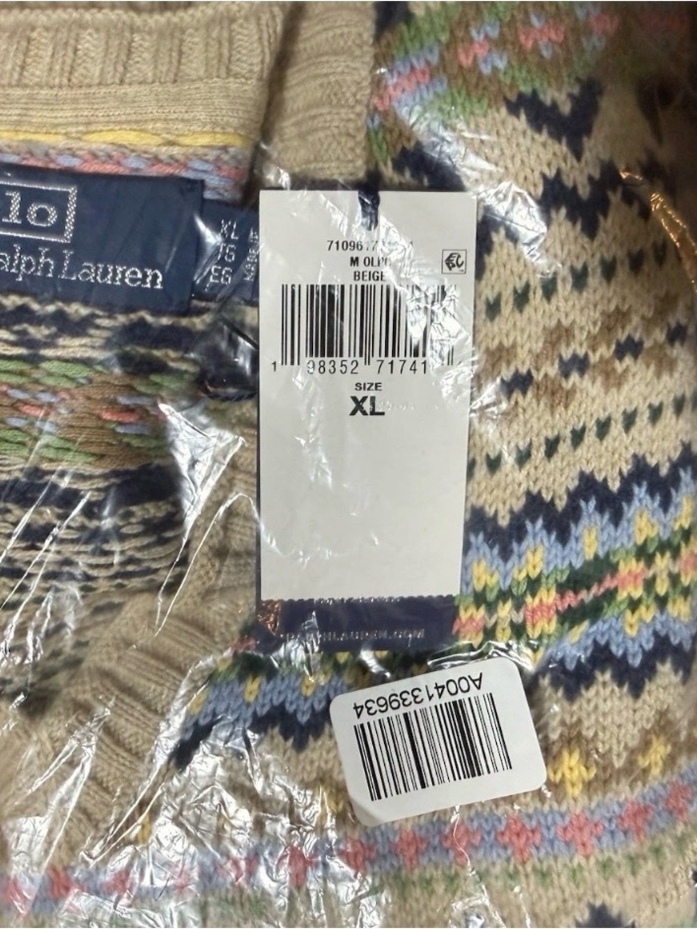 Polo Ralph Lauren Fair Isle Cotton-Cashmere Sweater Vest Tan Combo Men’s Size XL - Picture 9 of 10